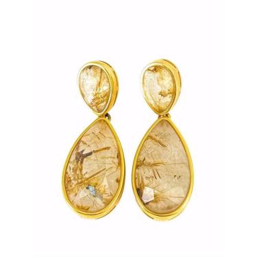 Imagem de Brinco Quartzo Rutilado Dourado - VF
