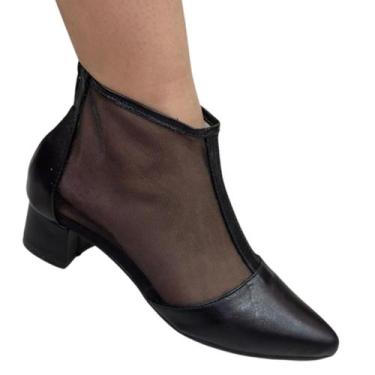 Imagem de Bota Feminina Tela Couro Legítimo Metalizada Preta - Lila Shoes, 35, P