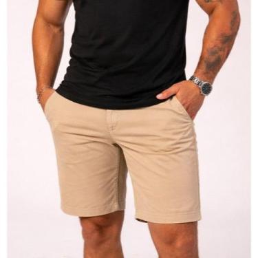 Imagem de Bermuda Esporte Fino Brim Sarja Social Jeans - Mitchell, Bege, 44