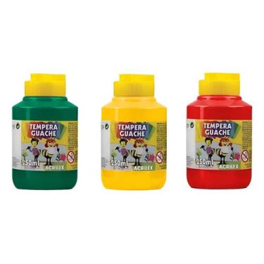Imagem de Kit 3 TEMPERA GUACHE Acrilex - 250ml - VERDE AMARELO VERMELHO - 02025