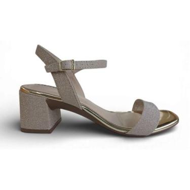 Imagem de Sandália Feminina Moleca Glamour Shine com Glitter, 36, Dourado
