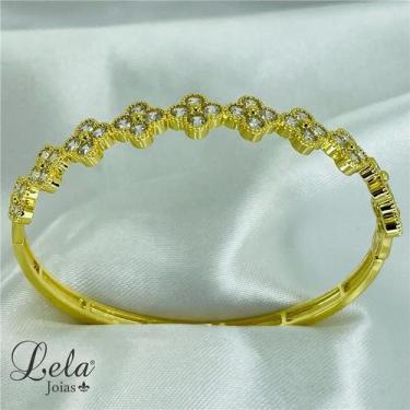 Imagem de Bracelete flor 4 pétalas cravejadas folheado em ouro 18k - LELA JOIAS