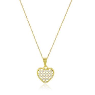 Imagem de Colar Coração Vazado com Zircônias - Banho Ouro 18k - Via Acessorios