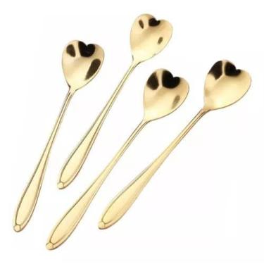 Imagem de Conjunto com 4 Colheres de Chá de Inox Heart Dourado - ROJEMAC