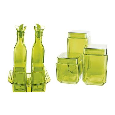 Imagem de Conjunto Galheteiro CVB6483-VD para Condimentos em Vidro e Plástico com 7 Peças Verde Euro Home