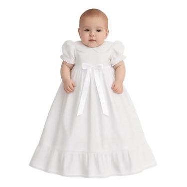 Imagem de Mandrião de Batizado Papilloo Luxo Bebê Longo Bordado e Laço, Branco, 