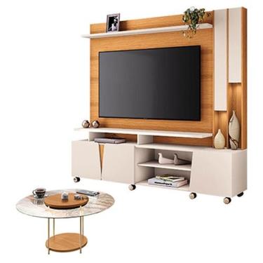 Imagem de Estante Home Theater Virtus Cinamomo Off White com Mesa de Centro Sky 