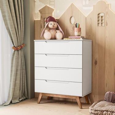 Imagem de Cômoda Infantil Retrô 4 Gavetas Sonhare Branco - Olivar