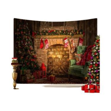 Imagem de Tapeçaria Decorativa De Árvore De Natal E Lareira, Pano De Fundo Para 