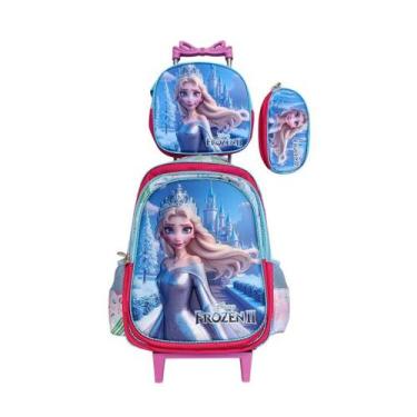Imagem de Kit Mochila Infantil com Rodinhas Frozen 3D + Lancheira Térmica + Esto