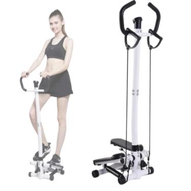 Imagem de Mini Stepper de Treinamento Fitness com Cordão Elástico para Exercícios Aeróbicos com Resistência Ajustável Preto Bivolt
