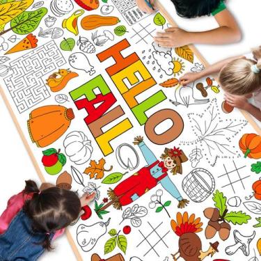 Imagem de Pôster para colorir Qyeahkj Hello Fall para crianças, papel 180x76cm