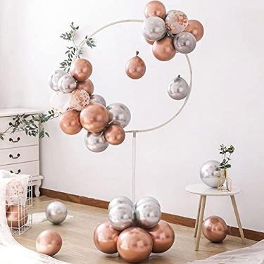 Imagem de Coluna de balão com bases de suporte de arco redondo guirlandas de balão de plástico para decoração de festa de páscoa de aniversário de casamento (claro)