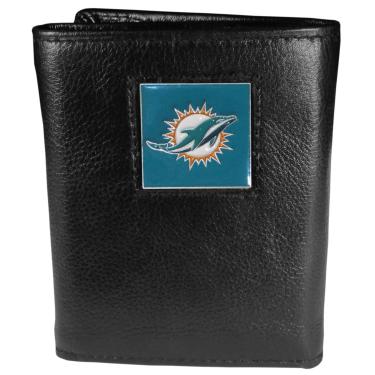 Imagem de NFL Siskiyou Sports Carteira masculina de couro de luxo Miami Dolphins embalada em caixa de presente, tamanho único, preta