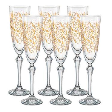 Imagem de Jogo de 6 Taças para champanhe Elizabeth deada em cristal ecológico 200ml A25cm dourada