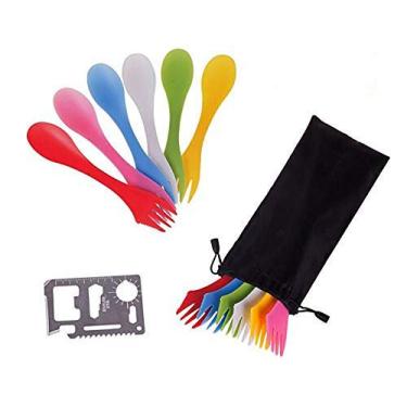 Imagem de Pacote com 12 garfos Tritan, duráveis e livres de BPA, utensílios de garfo de colher e faca, 6 cores, o melhor kit de bagunça de talheres para acampamento e atividades ao ar livre, com abridor de