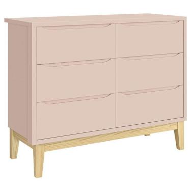 Imagem de Cômoda Infantil 6 Gavetas Classic Rosa Acetinado com Pés Natural - Reller
