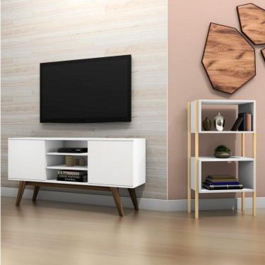Imagem de Conjunto para Sala de Estar com Rack para TV até 65 Polegadas e Estante Multiuso Estilare Branco