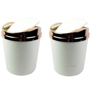 Imagem de Kit 2 Lixeiras 5 Litros Com Tampa Rose Gold Basculante Metalizada Plástica Para Banheiro Cozinha - AMZ