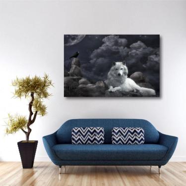 Imagem de Quadro Lobo Paisagem Animais decorativo Tela em Tecido