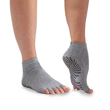 Imagem de Meias de ioga Gaiam Sem dedos aderentes antiderrapantes aderentes acess rios aderentes para mulheres e homens, Heather Grey/Black