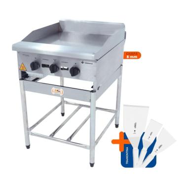 Imagem de Chapa Americana Profissional 60cm a Gás 8mm Lisa Inox com Pé CGP60 e Conjunto de Espátulas - Venâncio