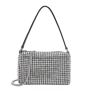 Imagem de Bolsa de noite com strass para mulheres, bolsas de strass, bolsas transversais de cristal brilhante com corrente de casamento para formaturas, festas, clubes, Preto, 7*2.54*3.9 inch