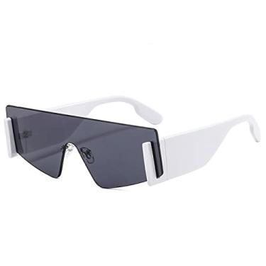 Imagem de Óculos de sol grandes sem aro quadrado feminino masculino tamanho grande retrô designer de uma peça retangular óculos de sol uv400 óculos feminino, branco, A