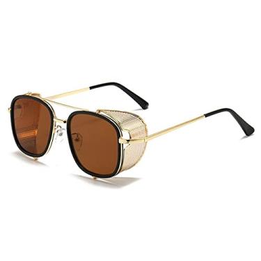 Imagem de Óculos de sol gótico Steampunk feminino designer masculino vintage redondo moda armação óculos de sol UV400, C7 marrom, tamanho único