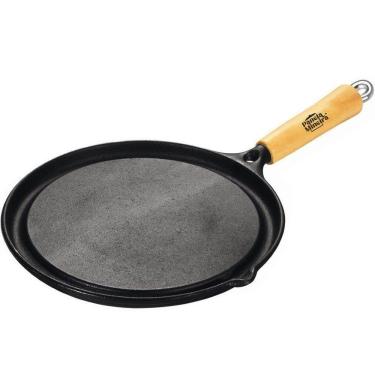 Imagem de Frigideira Bistequeira em Ferro Fundido 26cm com Canaleta e Cabo de Madeira Panela Mineira Preta