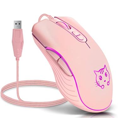 Imagem de Mouse Greshare para Jogos, Óptico, Ergonômico, USB com Fio, 6 Botões, 2400 DPI, 7 Cores Retroiluminadas, Rosa e Azul