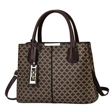Imagem de Bolsa de mão clássica da moda para mulheres bolsa transversal de couro com alça superior xadrez grande bolsa com zíper, Café