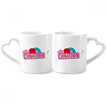 Imagem de Conjunto de canecas de porcelana para casais, canecas de cerâmica para amantes da lanterna de flores e coração