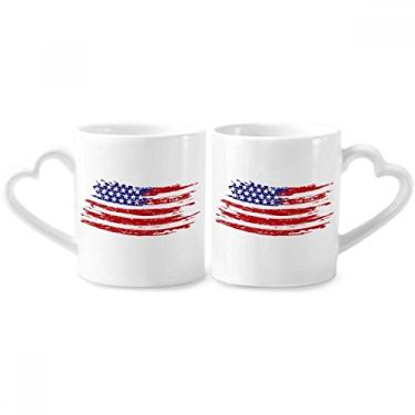 Imagem de Bend Stars And Stripes America Country Flag Couple Porcelain Mug Set Ceramic Lover Cup Heart Handle