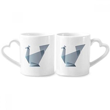Imagem de Conjunto de canecas de porcelana para casal, formato geométrico, pavão abstrato origami coração