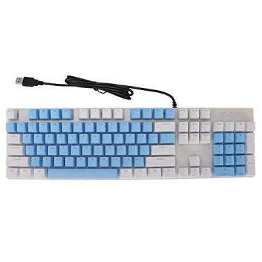Imagem de Teclado com fio, 104 teclas, interruptor azul, teclado mecânico, vários modos de luz RGB USB, à prova de desgaste, resistente a arranhões, teclado para jogos ergonômico para PC(Branco azul)