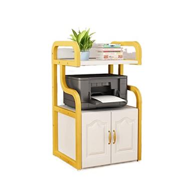 Imagem de KIZQYN Suporte de impressora de escritório Suporte de armazenamento Rack de armazenamento multiuso para casa Organizador de piso Prateleira de armazenamento em rodas para arquivos de scanner Papelaria Impressora de mesa (Cor: Latão)