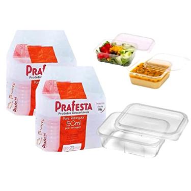 Imagem de Kit Com 2 Potes Descartáveis, Prafesta 150 ml Retangular Com Tampa, Pacote 40 Unidades