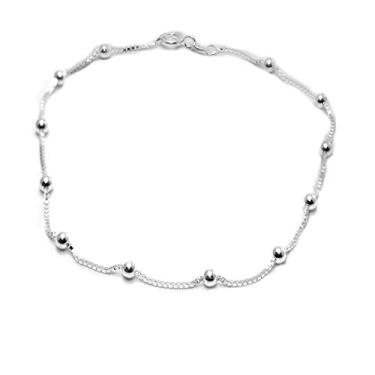 Imagem de Tornozeleira Bolinhas 24 cm Prata Legitima 925