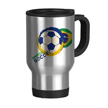 Imagem de Caneca de viagem esportiva de futebol brasileiro com tampa flip em aço inoxidável copo de carro copo térmico