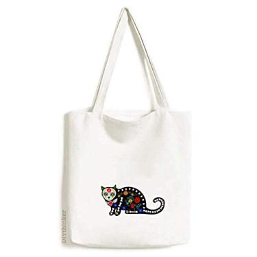Imagem de Bolsa de lona preta de gato flor osso dia das bruxas terror bolsa de compras casual bolsa de mão