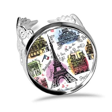 Imagem de DIYthinker Building France Anel de noivado em aquarela Torre Eiffel Ajustável Amor Casamento