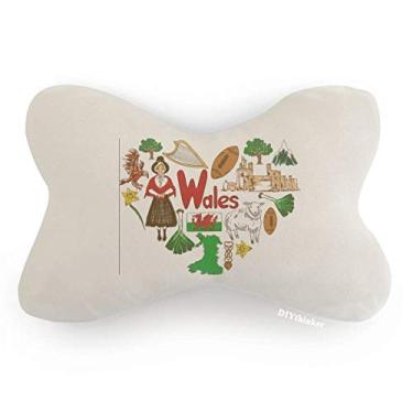 Imagem de DIYthinker Almofada para decoração de pescoço com bandeira nacional do Reino Unido Wales Love Heart Almofada para apoio de cabeça