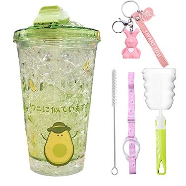 Imagem de Trumbler infantil de abacate para viagem com canudo para uso ao ar livre, garrafa de água esportiva, canecas congeladas (chapéu de abacate, 450 ml)