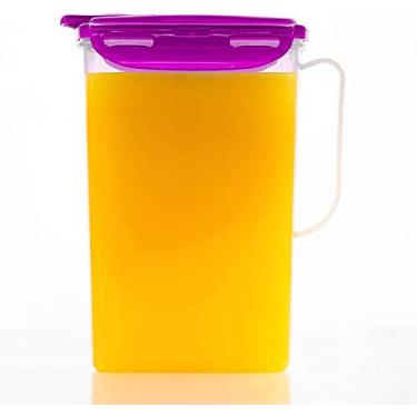 Imagem de Jarra de água para porta de geladeira LocknLock Aqua com alça de plástico livre de BPA com tampa flip top perfeita para fazer chás e sucos, 2 litros, roxo