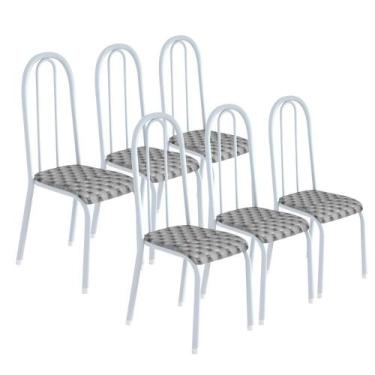 Imagem de Conjunto Kit Jogo 6 Unidades Cadeiras Cozinha Jantar Metal Branco - Ma
