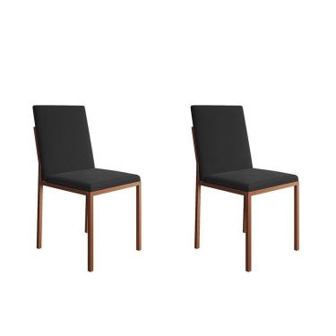 Imagem de Kit 2 Cadeiras De Jantar Estofadas Mônaco Base Cobre Veludo Preto - Cor: Preto