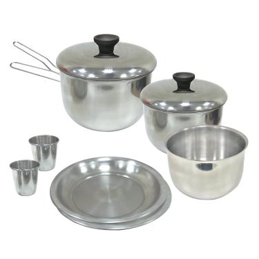 Imagem de Nautika, Kit de Panelas De Camping Gourmet Com 8 Peças, 2 copos, 2 pratos, 2 panelas, 1 Bowl e 1 pegador universal removível, Compacto Em Alumínio