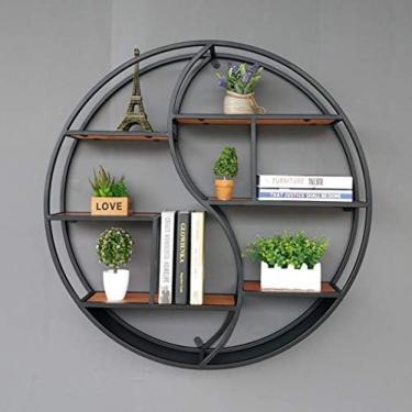 Imagem de Prateleiras De Ferro Forjado Industriais Retrô Redondas, De Madeira E De Metal Preto, Para Decoração De Parede Estante De Exibição Criativa,Preto,68x16CM,YUYANAIAI