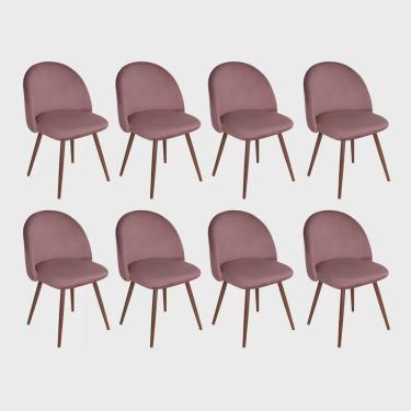 Imagem de Kit 8 cadeiras jantar estofada Maite Sedona veludo Rosa claro
